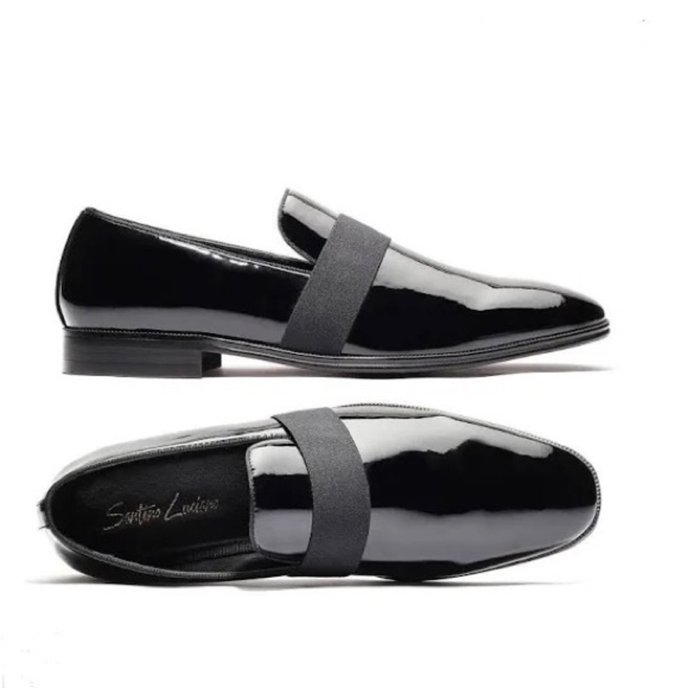 Black Tuxedo Wedding Prom Formal Shoes Patent Leather 7.5 NWOT Santino Luciano